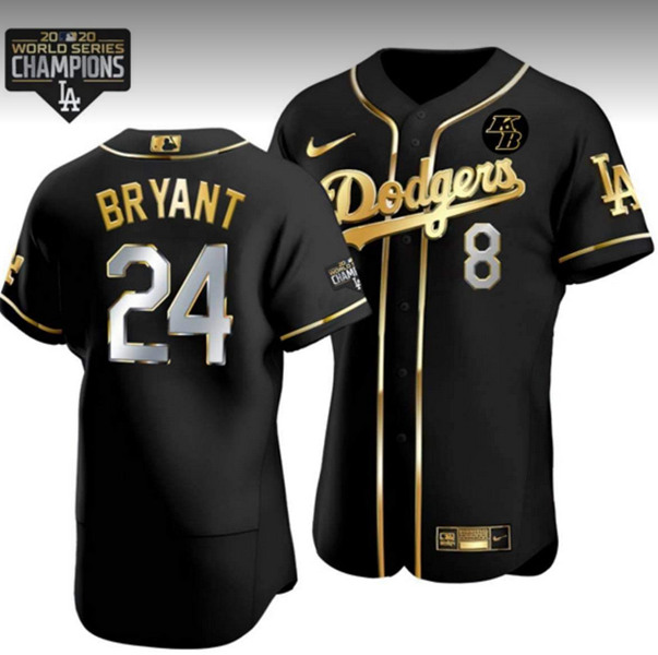 Men's Los Angeles Dodgers Front #8 Back #24 Kobe Bryant Black Golden MLB 2020 World Series Champions Sttiched Jersey Men's Los Angeles Dodgers Front #8 Back #24 Kobe Bryant Black Golden MLB 2020 World Series Champions Sttiched Jersey